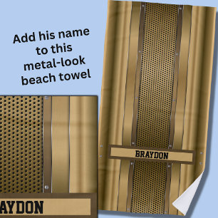 Add Name Brown Tan Beige Metallic Texture Beach Towel