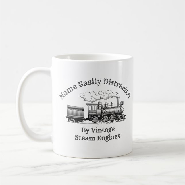 Add Name Change ALL Text Easily Distracted Steam   Coffee Mug (Left)