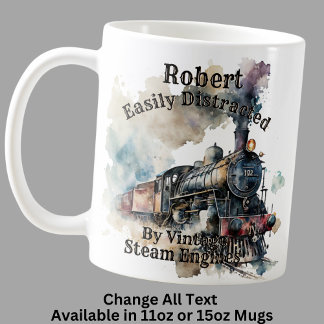 Add Name Change ALL Text Easily Distracted Steam Coffee Mug