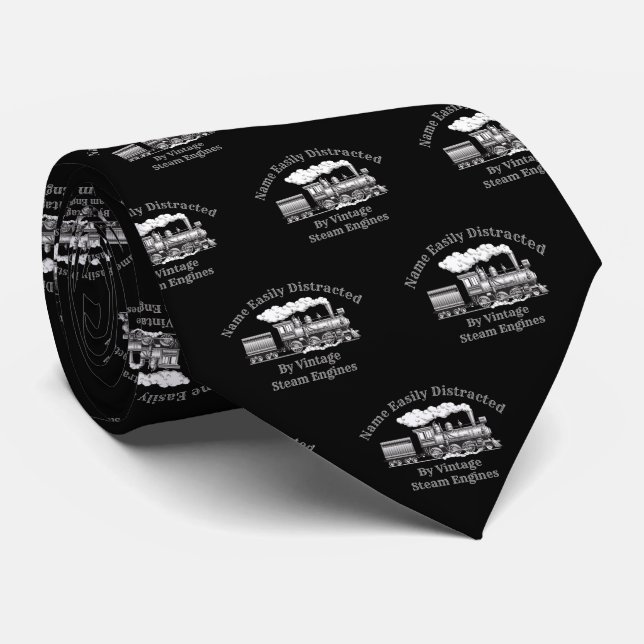 Add Name Change ALL Text Easily Distracted Steam   Neck Tie (Rolled)