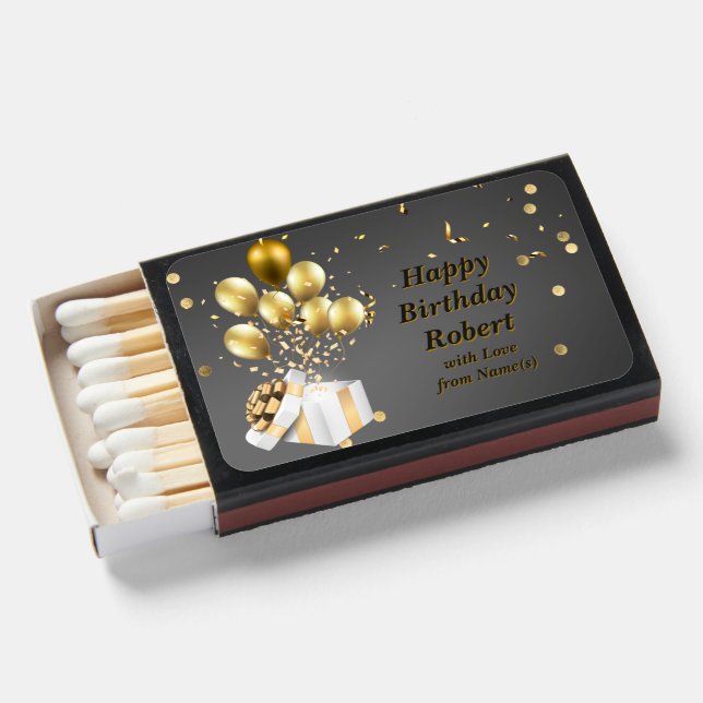 Add Name Change ALL Text Men's Happy Birthday  Matchboxes (Front Open)