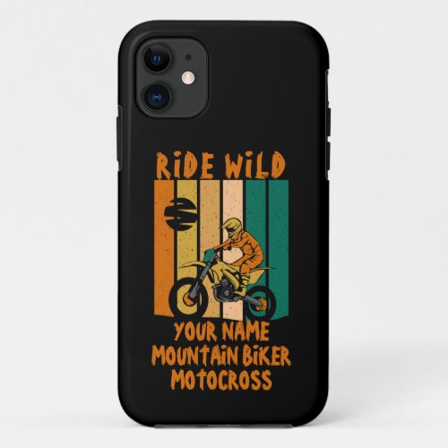 Add Name Change ALL Text Ride Wild Mountain Biker  iPhone 11 Case