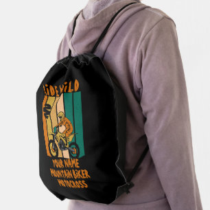 Add Name Change ALL Text Ride Wild Mountain Biker  Drawstring Bag