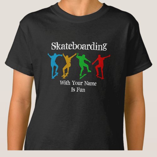 Add Name Change All Text Skateboarding Figures  T_Shirt