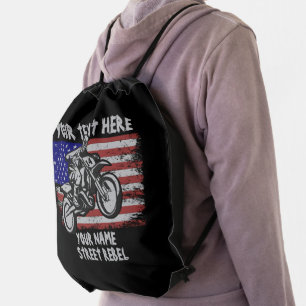 Add Name Change ALL Text Street Rebel Drawstring Bag