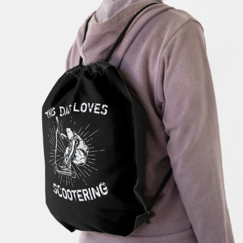 Add Name Change ALL Text This Dad Loves Scootering Drawstring Bag