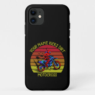 Add Name, Change ANY Text, Kicks Dirt Motocross  iPhone 11 Case