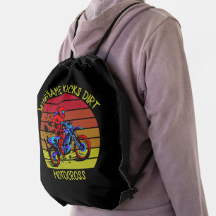 Add Name, Change ANY Text, Kicks Dirt Motocross Drawstring Bag