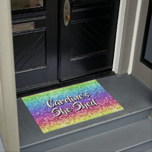Add Name Change Any Text She Shed Sparkle Rainbow  Doormat