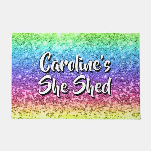 Add Name Change Any Text She Shed Sparkle Rainbow  Doormat