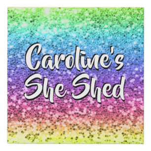 Add Name Change Any Text She Shed Sparkle Rainbow  Faux Canvas Print