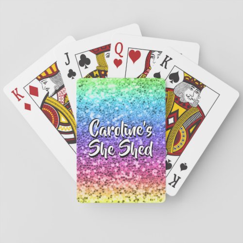 Add Name Change Any Text She Shed Sparkle Rainbow  Poker Cards