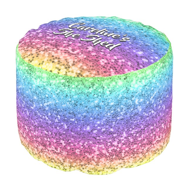 Add Name Change Any Text She Shed Sparkle Rainbow  Pouf (Angled Back)