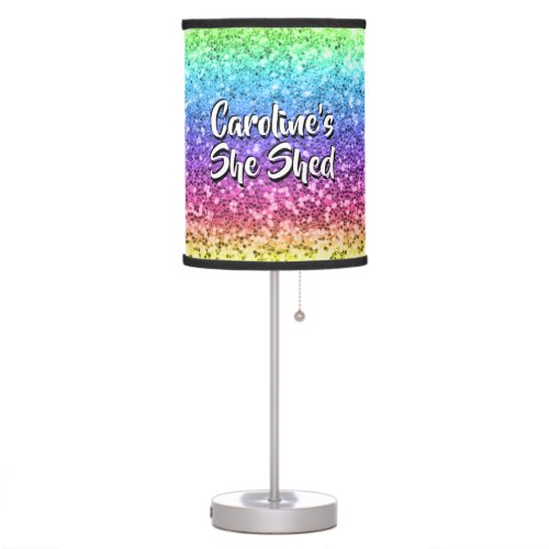 Add Name Change Any Text She Shed Sparkle Rainbow  Table Lamp