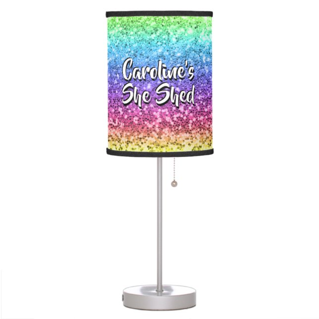 Add Name Change Any Text She Shed Sparkle Rainbow  Table Lamp (Left)