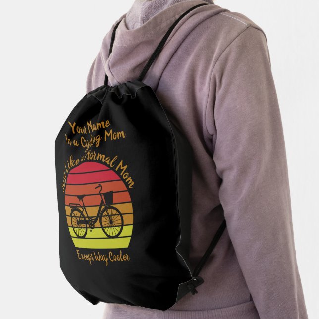 Add Name Change Text Cycling Mom Except Way Cooler Drawstring Bag (Insitu)