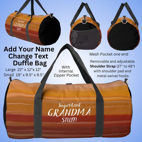 Add Name Change Text Dark Red Brown Gold Striped Duffle Bag