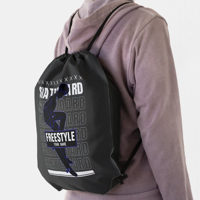 Add Name Change Text Freestyle Skateboard Rider    Drawstring Bag (Insitu)