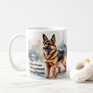 Add Name Change Text, German Shepherd in Snow #1 Coffee Mug