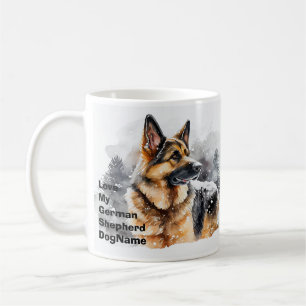 Add Name Change Text, German Shepherd in Snow #5 Coffee Mug