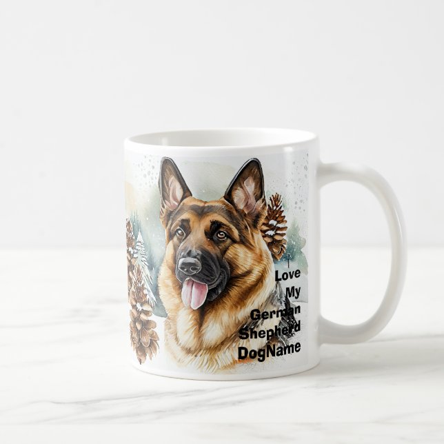 Add Name Change Text, German Shepherd in Snow #6  Coffee Mug (Right)