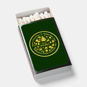 Add Name Change Text Gold  Green Christmas 20xx Matchboxes