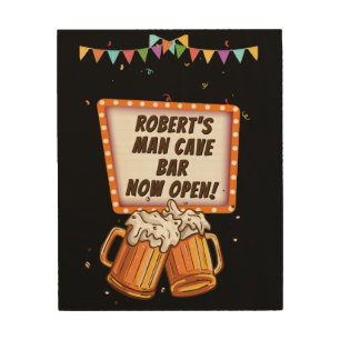 Add Name Change Text Man Cave Bar Beer Wood Wall Art