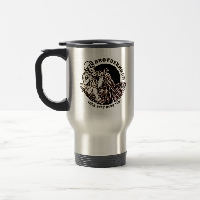 Add Name Change Text Motorcycle Brotherhood        Travel Mug (Left)
