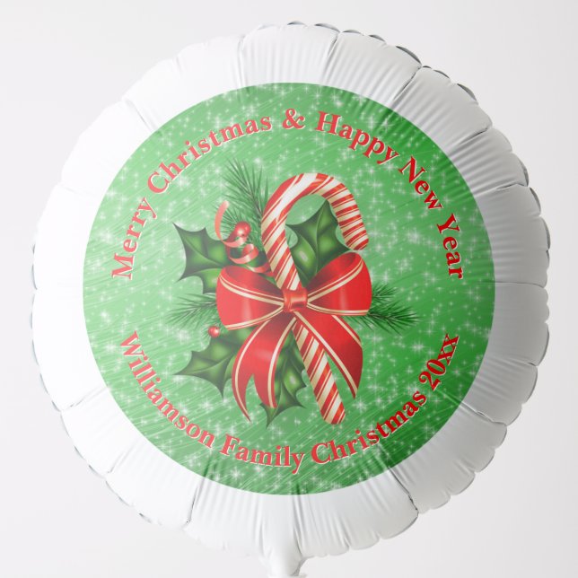 Add Name Change Text Red Green Christmas 20xx Balloon (Front)