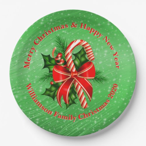 Add Name Change Text Red Green Christmas 9 Paper Plates