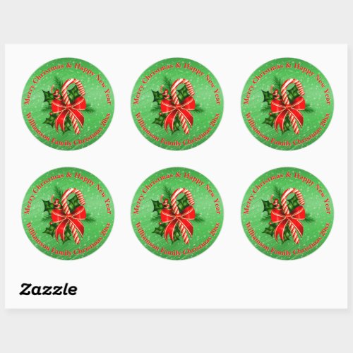 Add Name Change Text Red Green Christmas Classic R Classic Round Sticker
