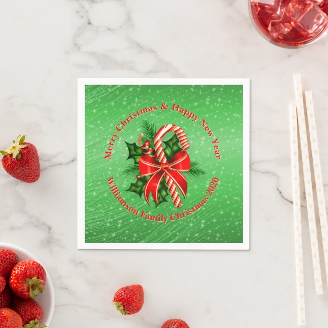Add Name Change Text Red Green Christmas Cocktail Napkins (Insitu)