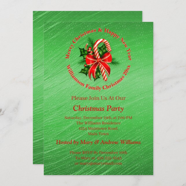 Add Name Change Text Red Green Christmas Invitatio Invitation (Front/Back)