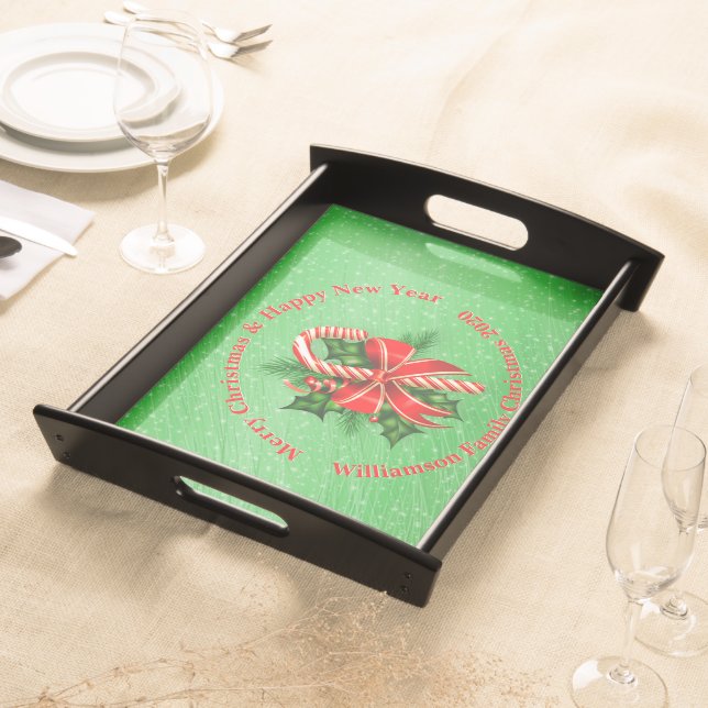 Add Name Change Text Red Green Christmas Large Serving Tray (Front)