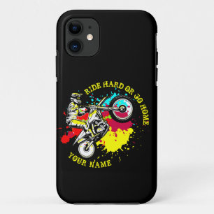 Add Name Change Text Ride Hard Go Home Dirt Bike iPhone 11 Case