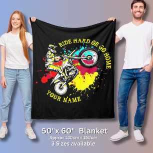Add Name Change Text Ride Hard or Go Home DirtBike Fleece Blanket