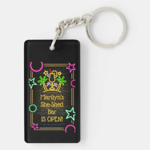 Add Name Change Text She-Shed Bar Cocktails Keychain