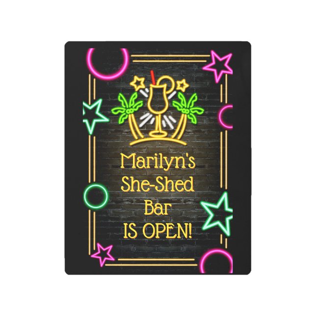 Add Name Change Text She-Shed Bar Cocktails Metal Print (Front)