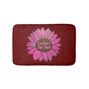 Add Name Change Text She Shed Pink Sunflower       Bath Mat