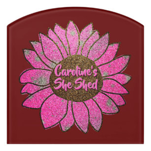 Add Name Change Text She Shed Pink Sunflower Door Sign