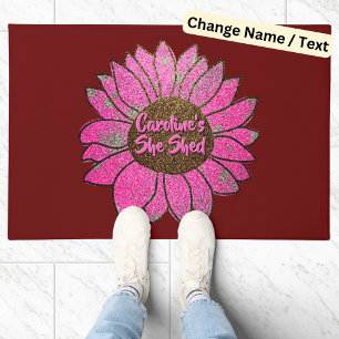 Add Name Change Text She Shed Pink Sunflower Doormat