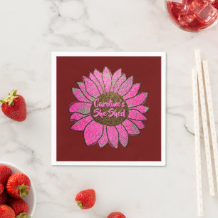 Add Name Change Text She Shed Pink Sunflower Napkins