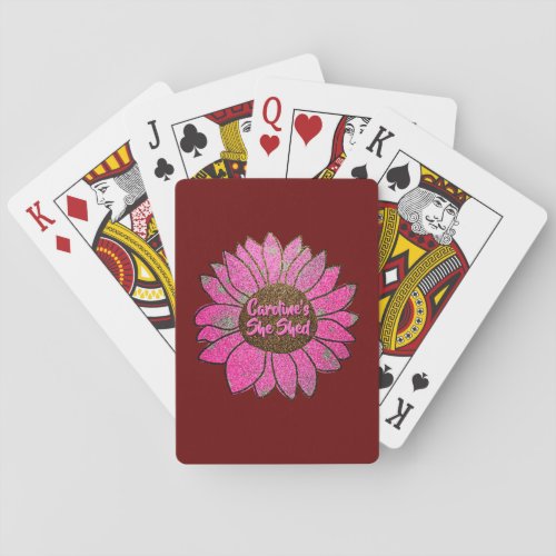 Add Name Change Text She Shed Pink Sunflower       Poker Cards