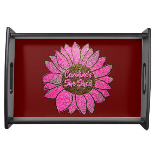 Add Name Change Text She Shed Pink Sunflower Serving Tray