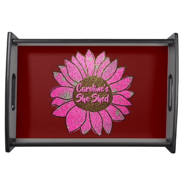 Add Name  Change Text She Shed Pink Sunflower      Serving Tray (Front)