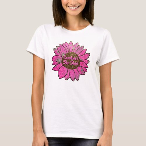 Add Name  Change Text She Shed Pink Sunflower      T_Shirt