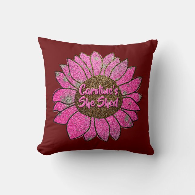 Add Name  Change Text She Shed Pink Sunflower      Throw Pillow (Front)