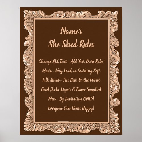 Add Name Change Text She Shed Rules Antique Border Poster
