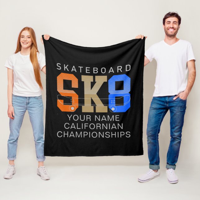 Add Name Change Text SK8 Skateboard Championship   Fleece Blanket (In Situ)