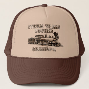 Add Name Change Text Steam Train Loving Grandpa Trucker Hat